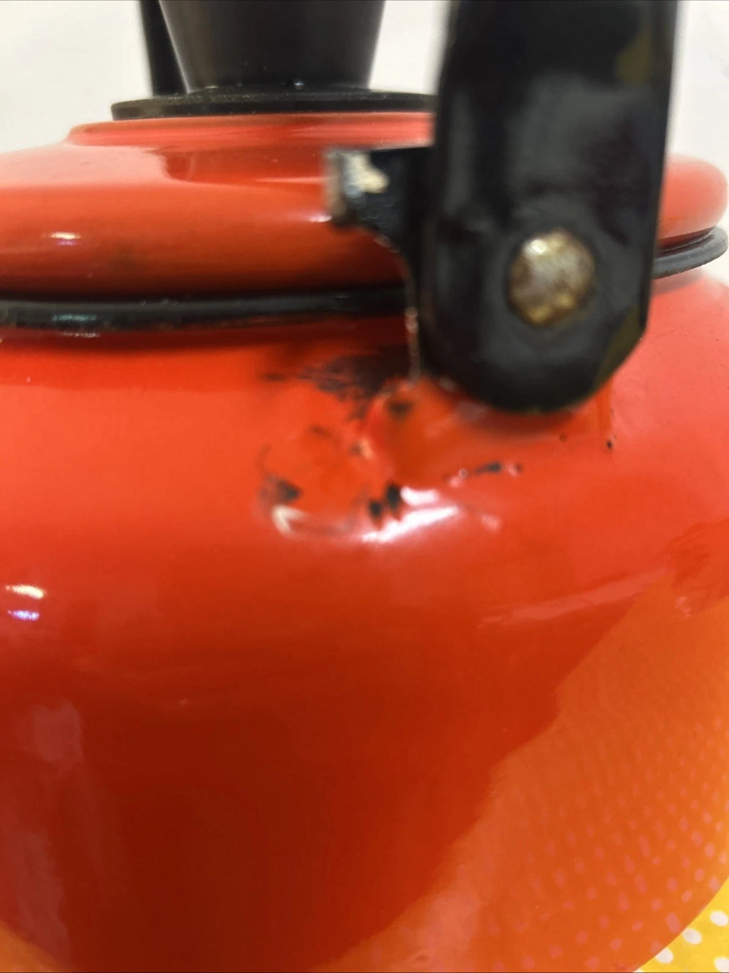Vintage Orange Black Enamelware Tea Pot Kettle Mod Kitchen Retro 2.5QtPoland MCM