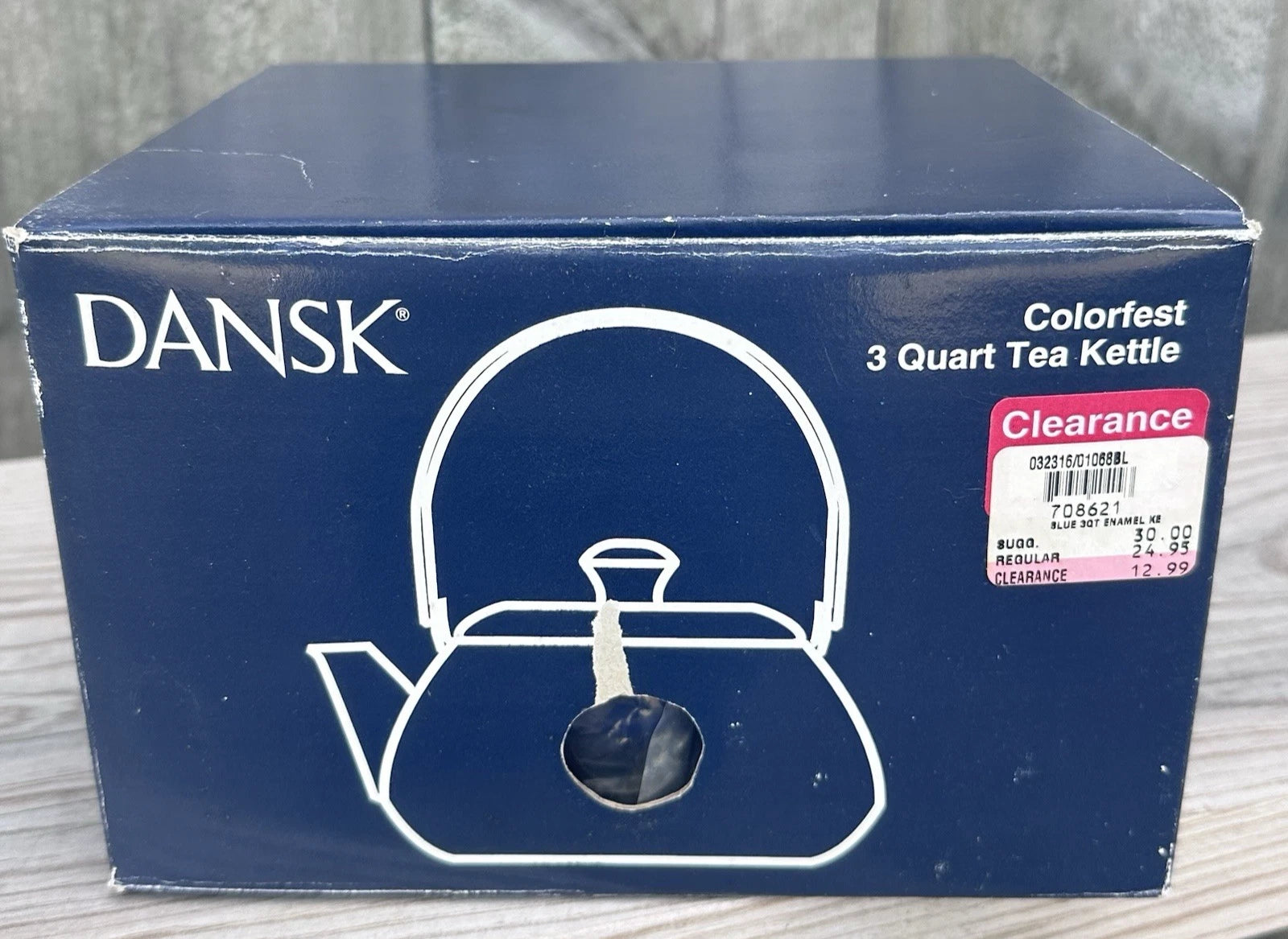 Dansk Colorfest Blue Enamel Teapot Kettle 3 Quart New in BOX NIP NOS #01068