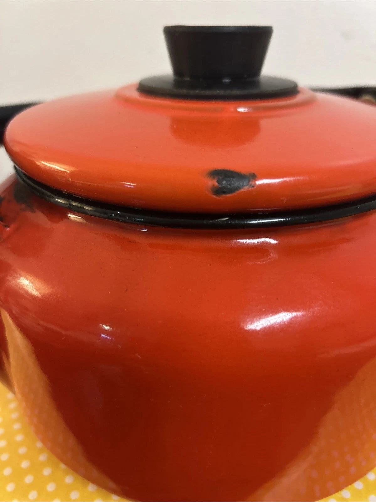 Vintage Orange Black Enamelware Tea Pot Kettle Mod Kitchen Retro 2.5QtPoland MCM