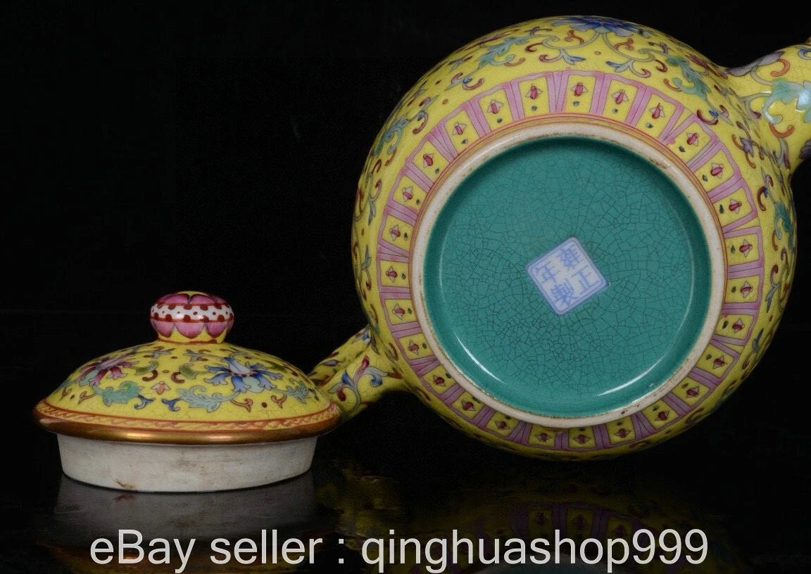 6.8" Yongzheng Marked Chinese Enamel Porcelain Flower Leaf Pattern Wine Tea Pot