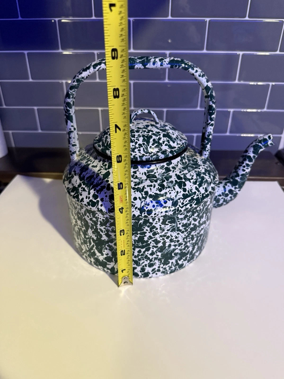 Vintage Green and White Splatter Enamel Coffee/Tea Pot