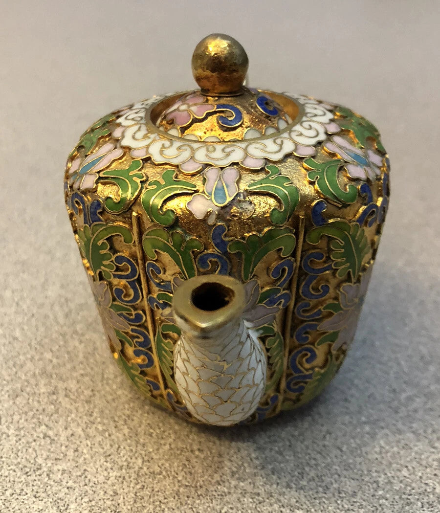 Vintage Cloisonne Enamel and Bronze Floral Teapot White Tip, White Top | eBay