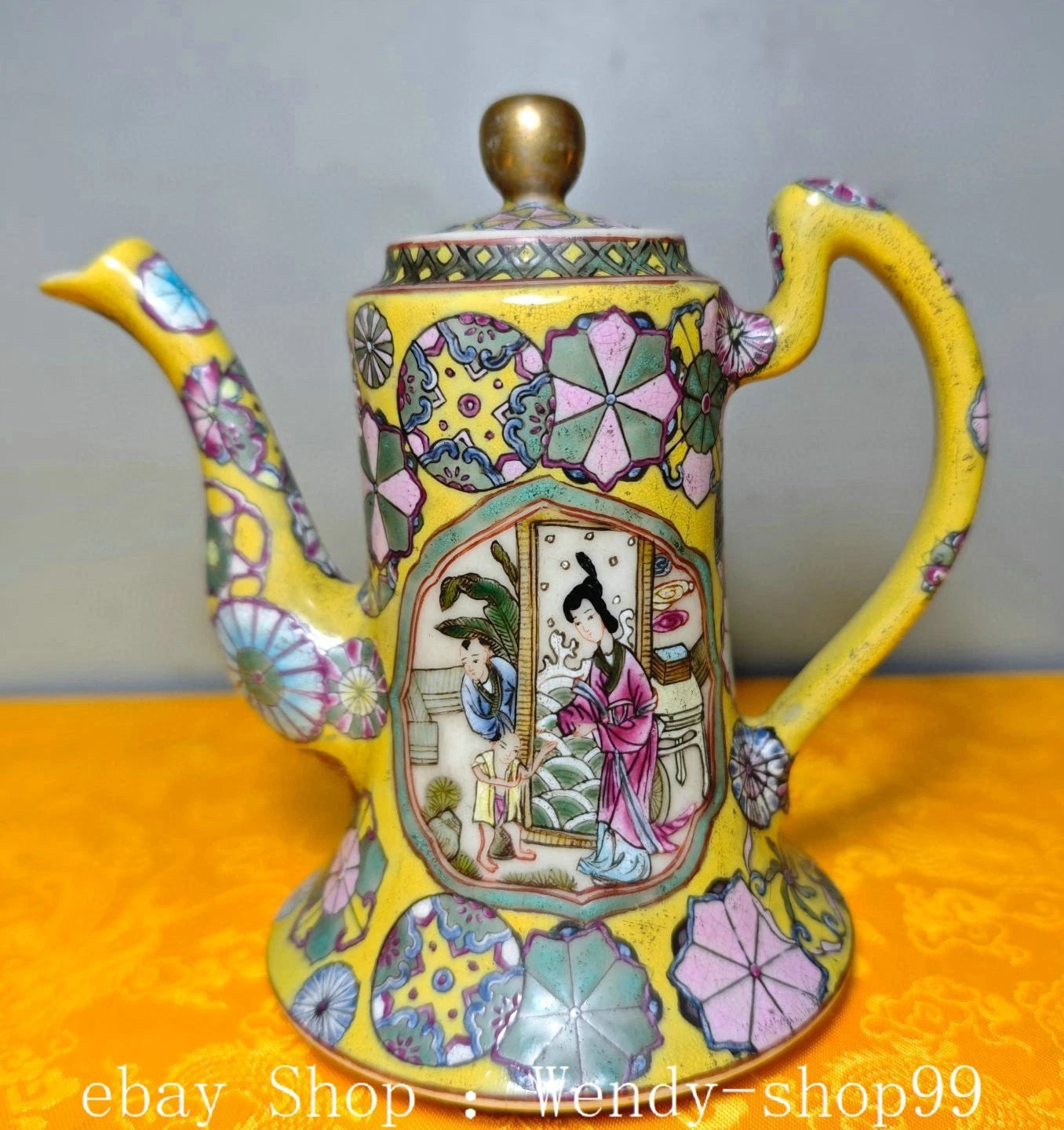 5" Guangxu Dynasty Enamel Colour Porcelain Character Stories Wine Tea Pot Flagon