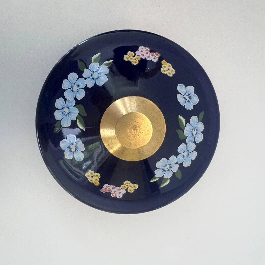 1983 GAILSTYN SUTTON "Flower Garden" Vintage Enamel Ware Cobalt Teapot Kettle