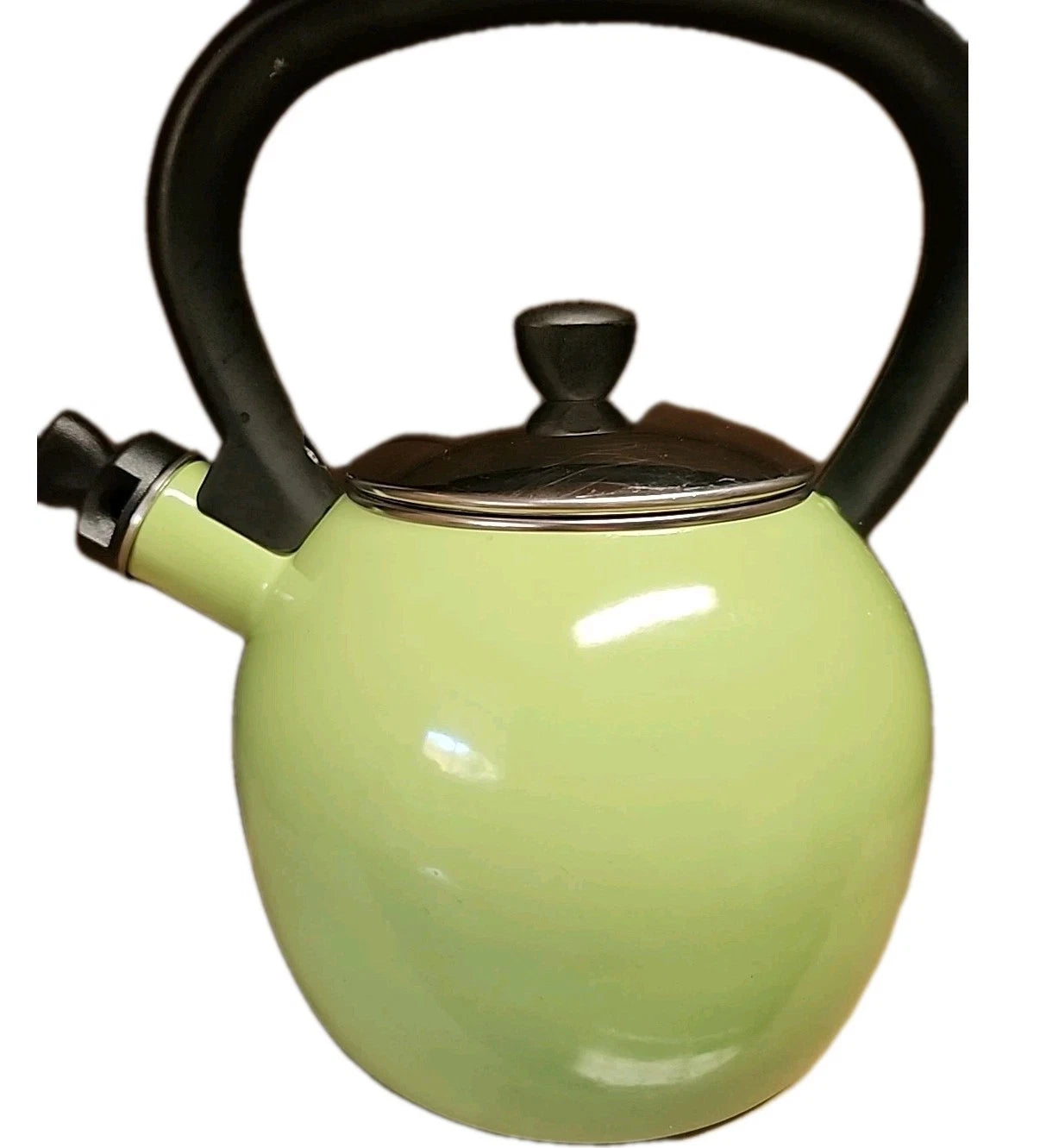 Vintage Copco Whistling Tea Kettle Pot Light Green Enamel