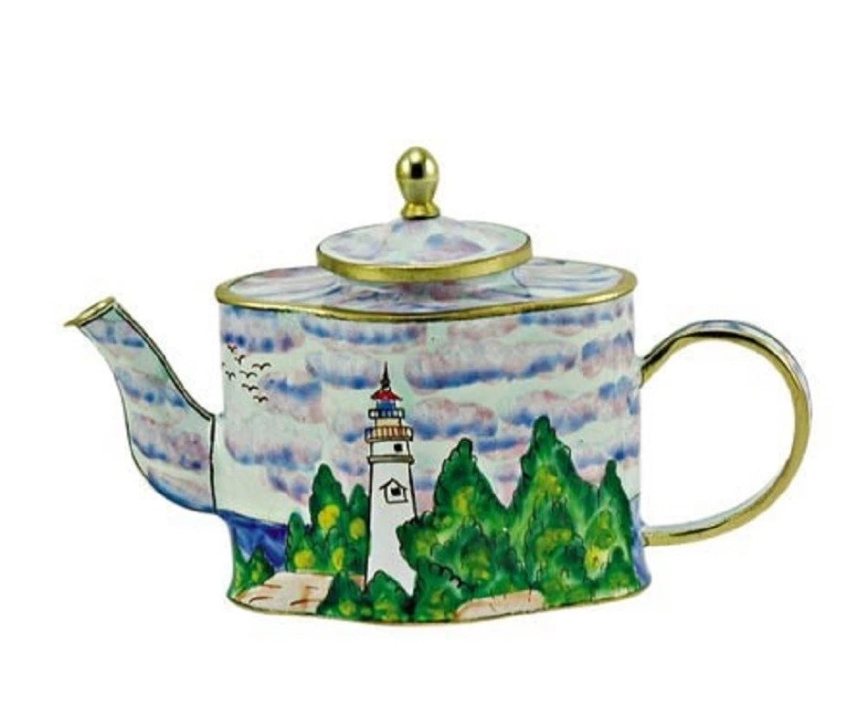 White Lighthouse with Trees Enameled Hinged Miniature Teapot | eBay