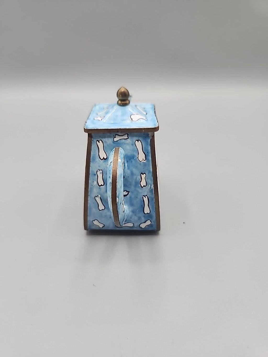 Vintage Enamel on Brass Miniature Teapot Hound Dog Bone Dog Lover Rescue 5x2"