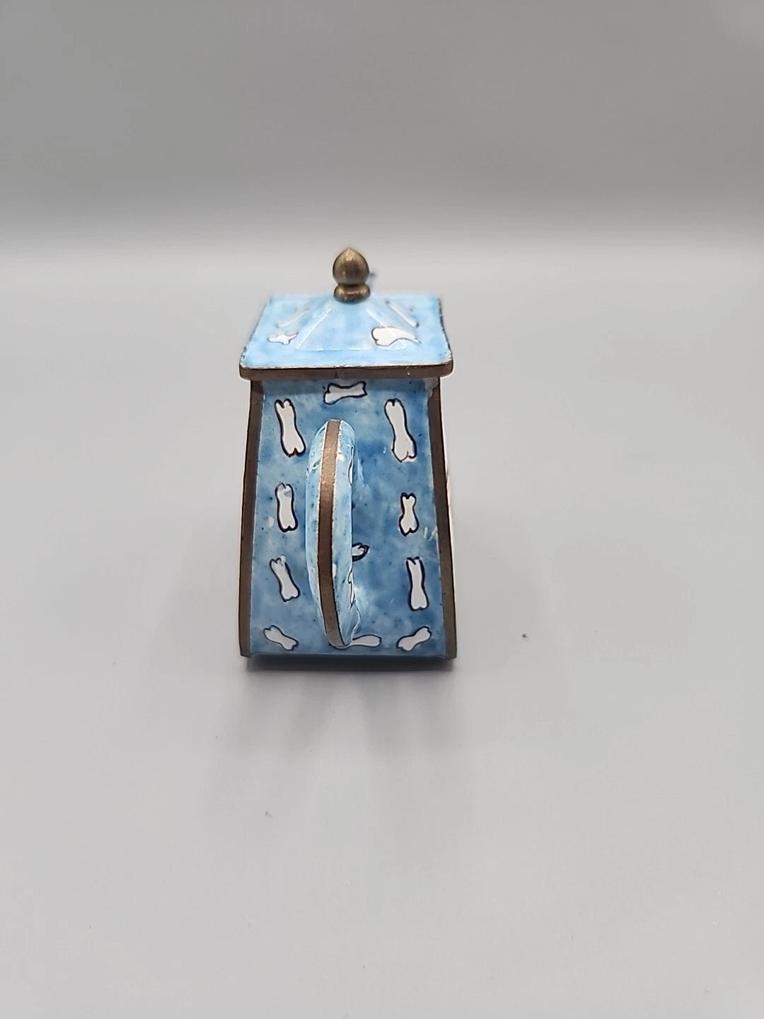 Vintage Enamel on Brass Miniature Teapot Hound Dog Bone Dog Lover Rescue 5x2"