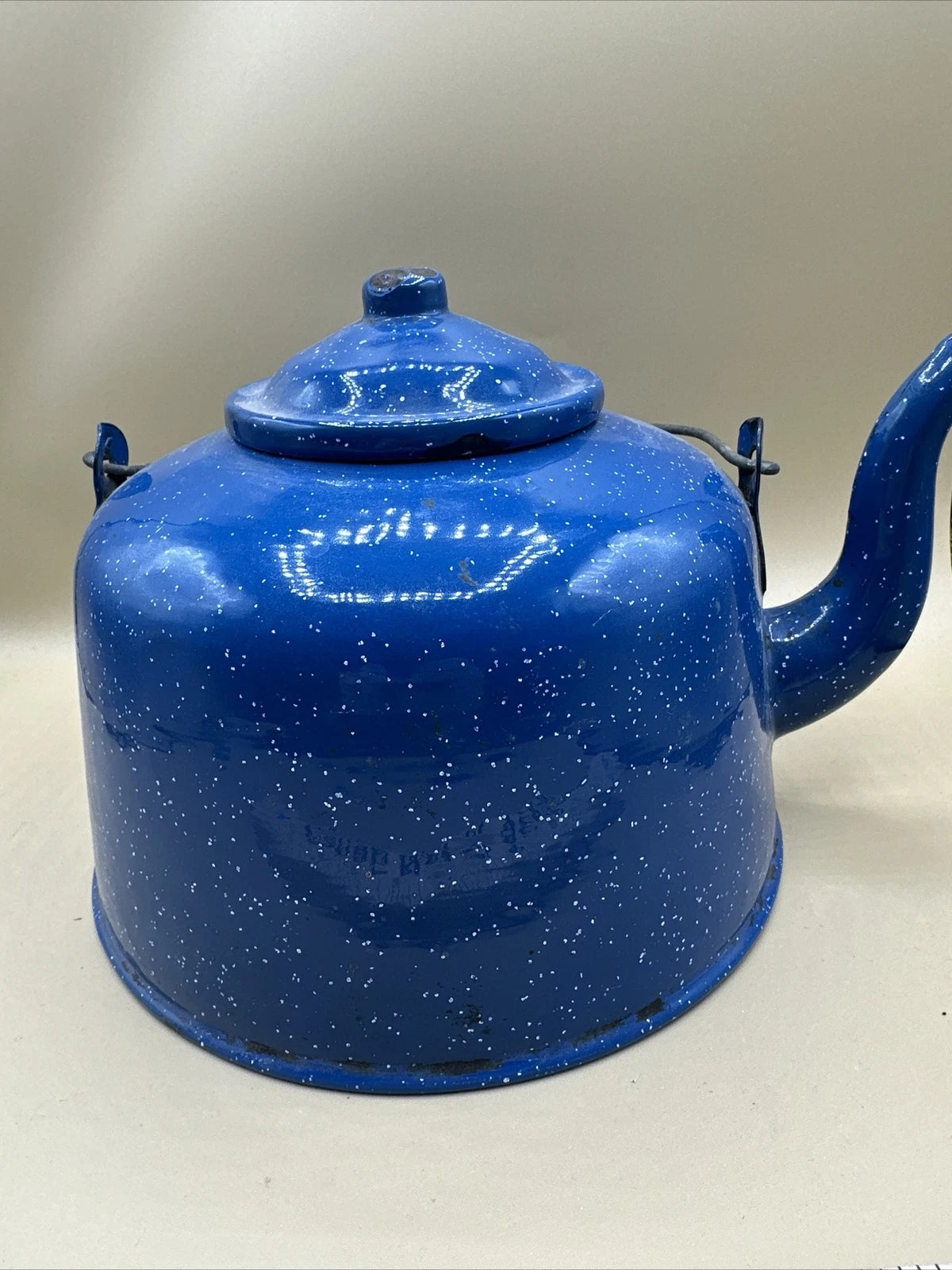 Vintage Tea Pot Teapot Blue and White Speckled Enamelware Tea Pot Tea Kettle Woo | eBay