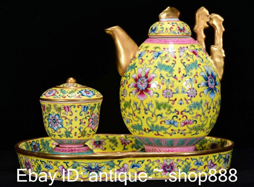 Top Enamel Colour Porcelain Lotus Flower Wine Teapot Flagon Cup Dish Full Set | eBay