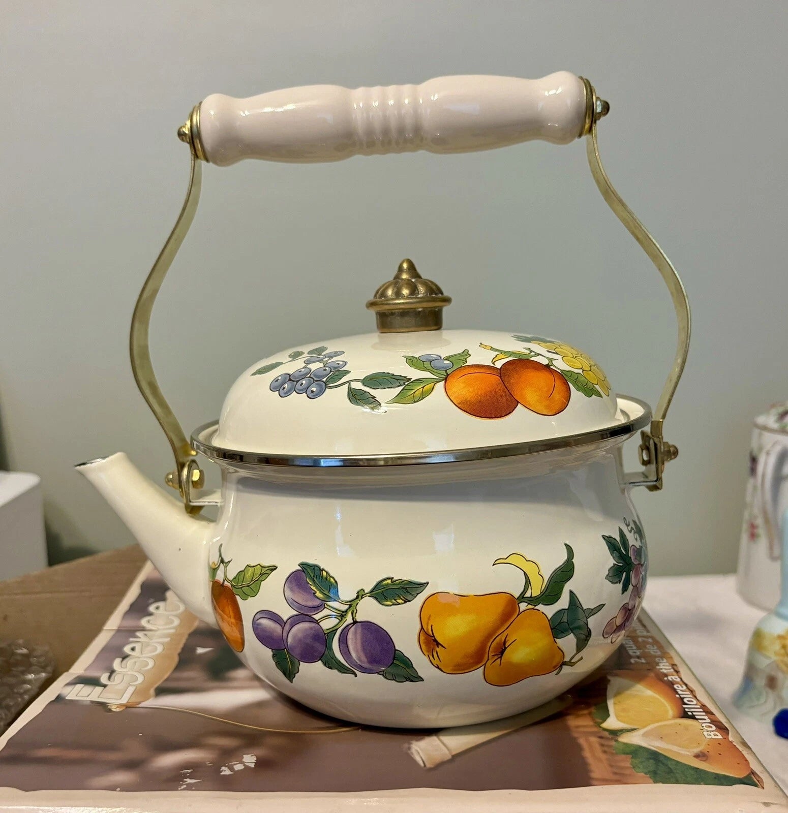 Vintage TABLETOPS UNLIMITED Enamelware Teapot Essence Made In Thailand