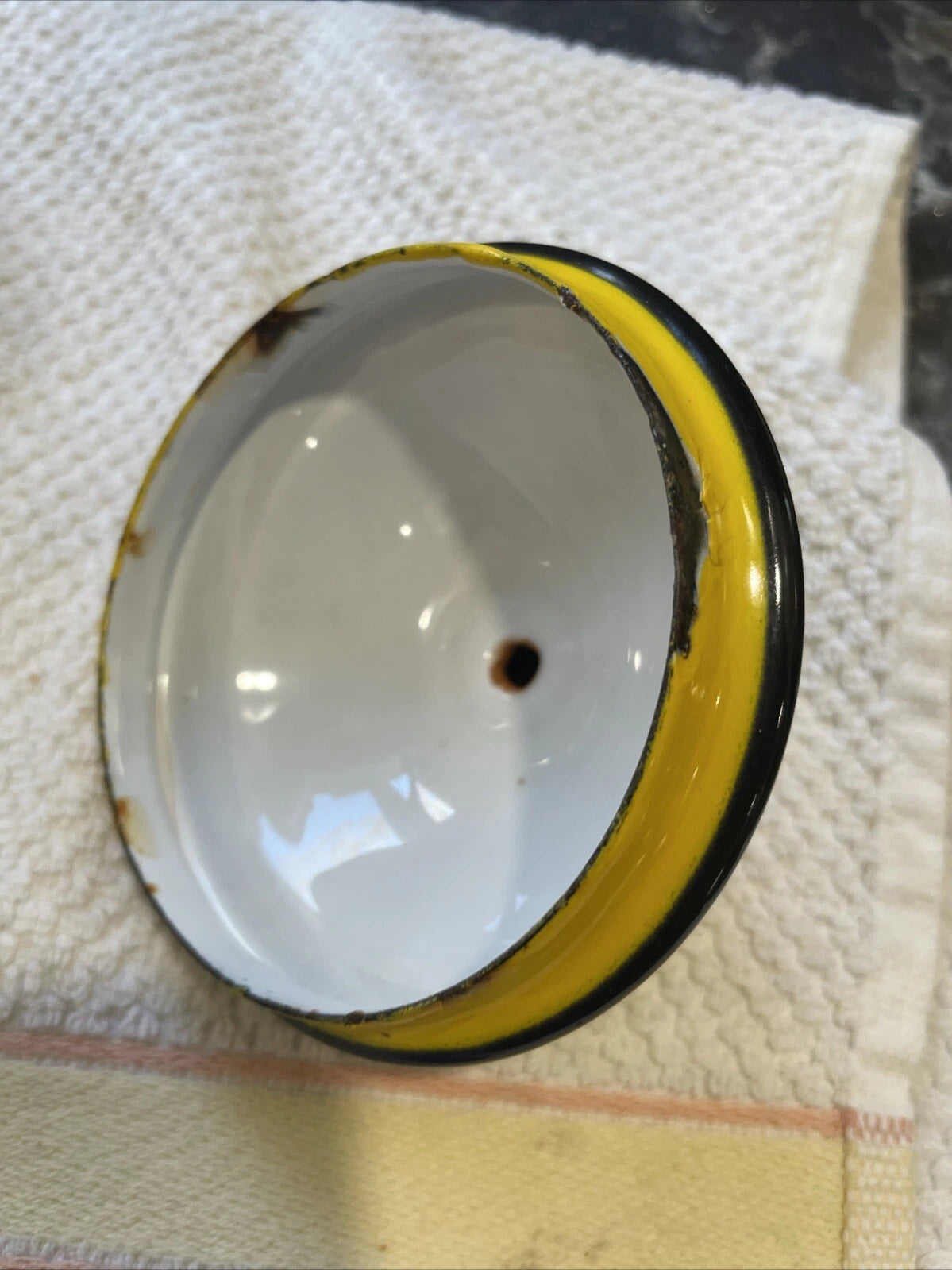 Vintage Enamelware Yellow With Black Trim Tea Pot Kettle Japan