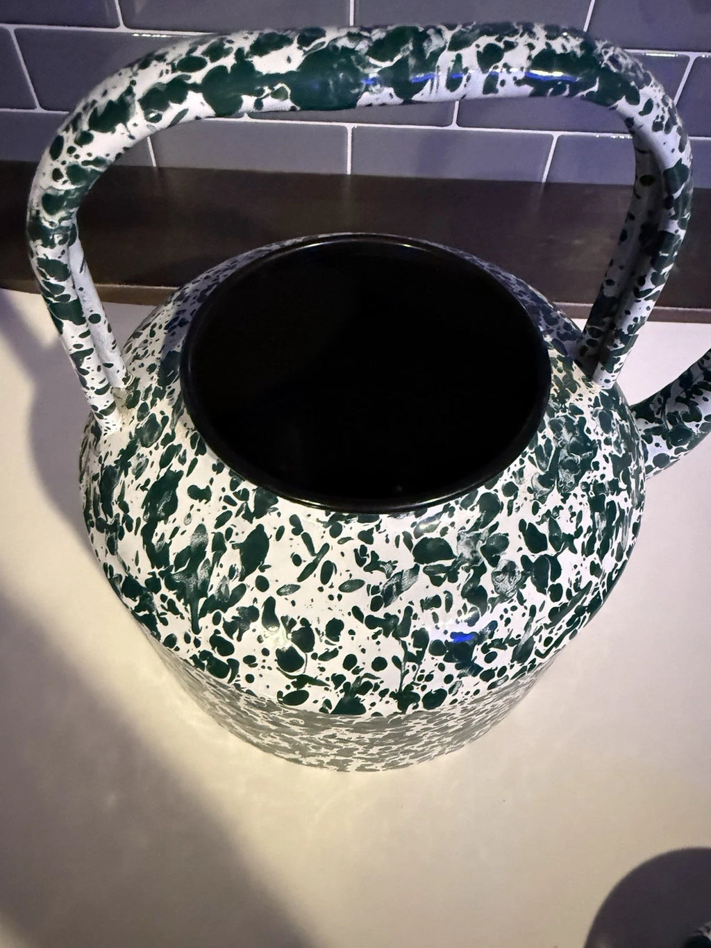 Vintage Green and White Splatter Enamel Coffee/Tea Pot