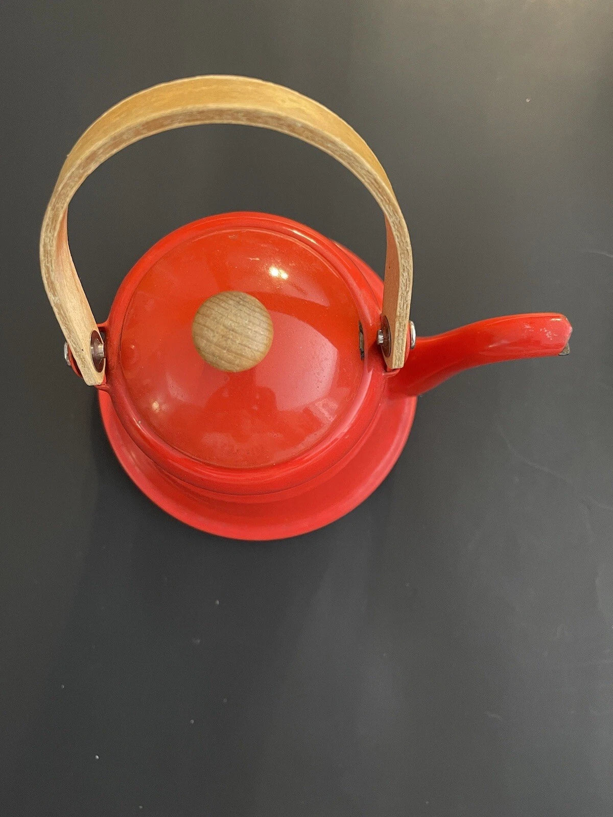 Vtg Red Enamel Coffee /Tea Pot/Kettle With Wood Handle