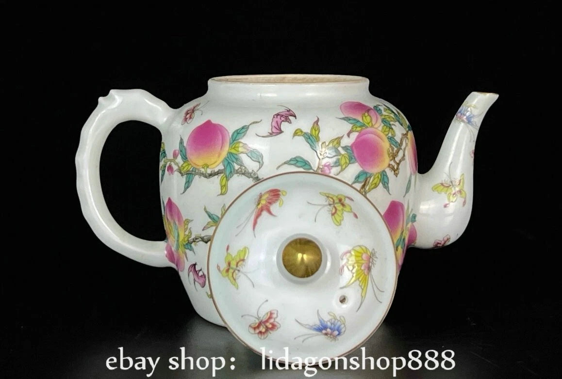 6" Old Chinese Yongzheng Enamel Porcelain Gild Fu Shou Tea Kettle Pot Cup Set