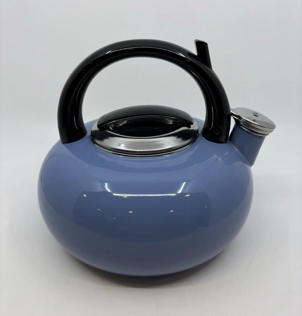 Whistling Tea Kettle Light Blue Enamel Teapot 2 Qt.