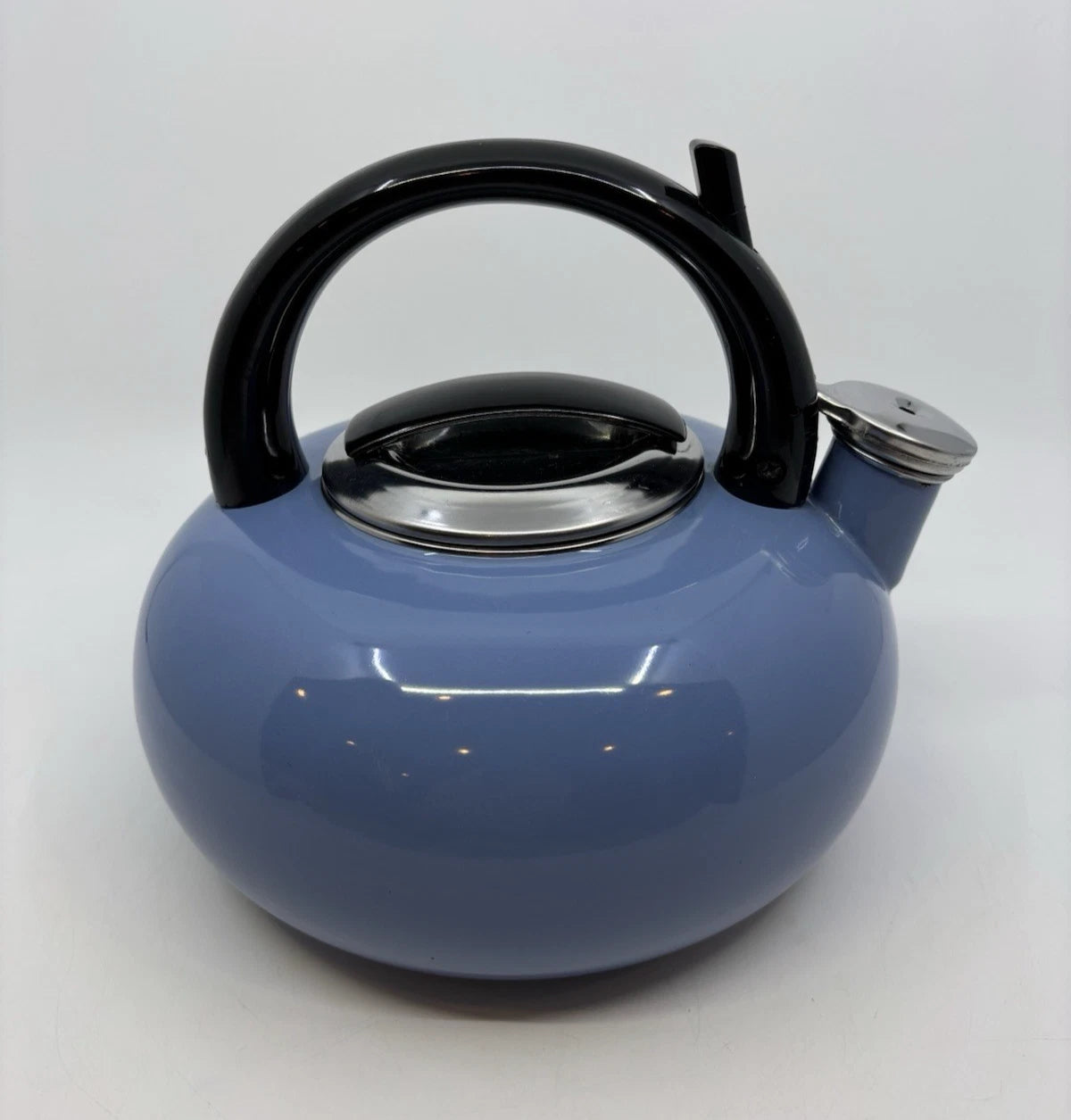 Whistling Tea Kettle Light Blue Enamel Teapot 2 Qt.