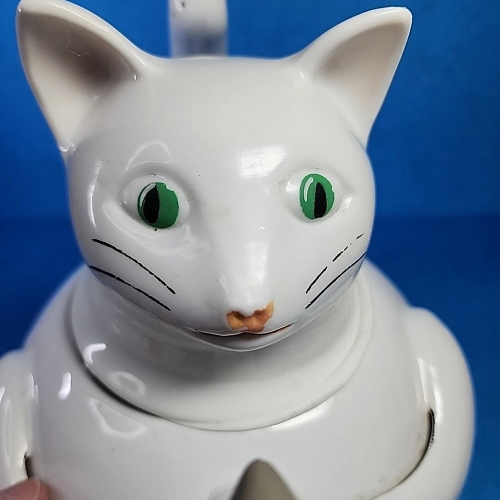 Vtg Enamelware Teapot Cat Mouse Whistling Tea Kettle White Tail Handle Enamel | eBay