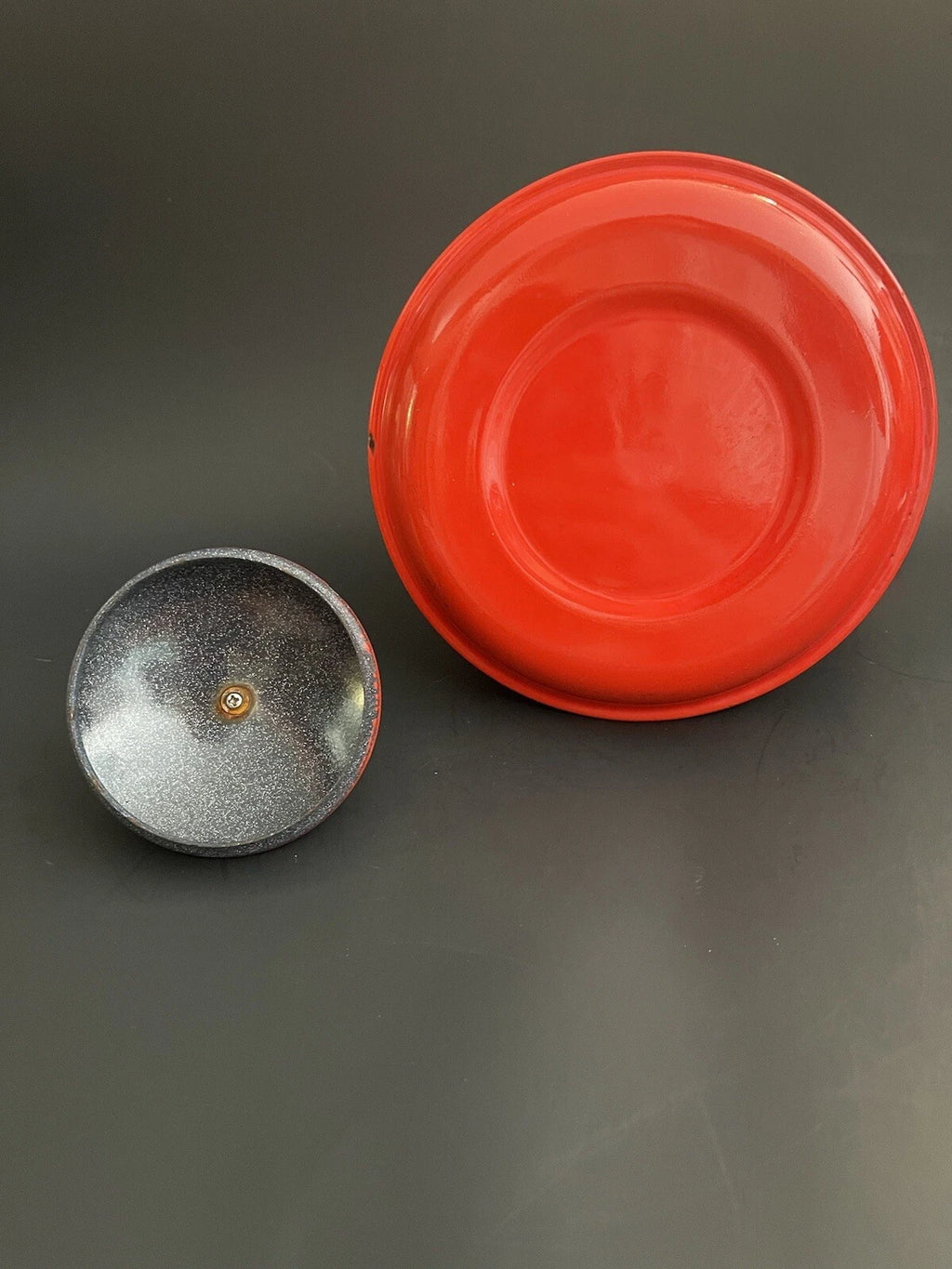 Vtg Red Enamel Coffee /Tea Pot/Kettle With Wood Handle