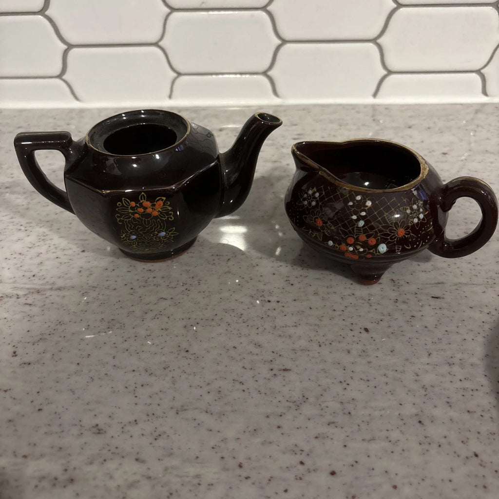 Vintage Japanese Creamer & Teapot Enamel Hand Painted