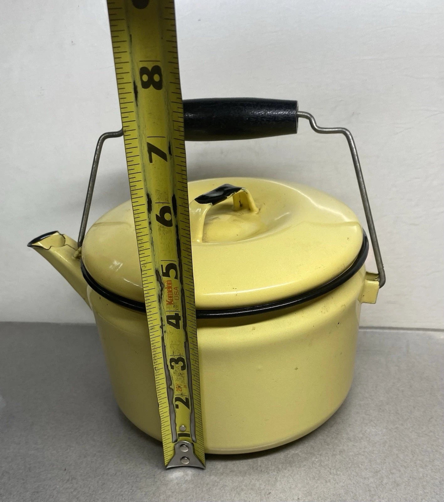 Vintage Yellow & Black Enamel Ware Teapot