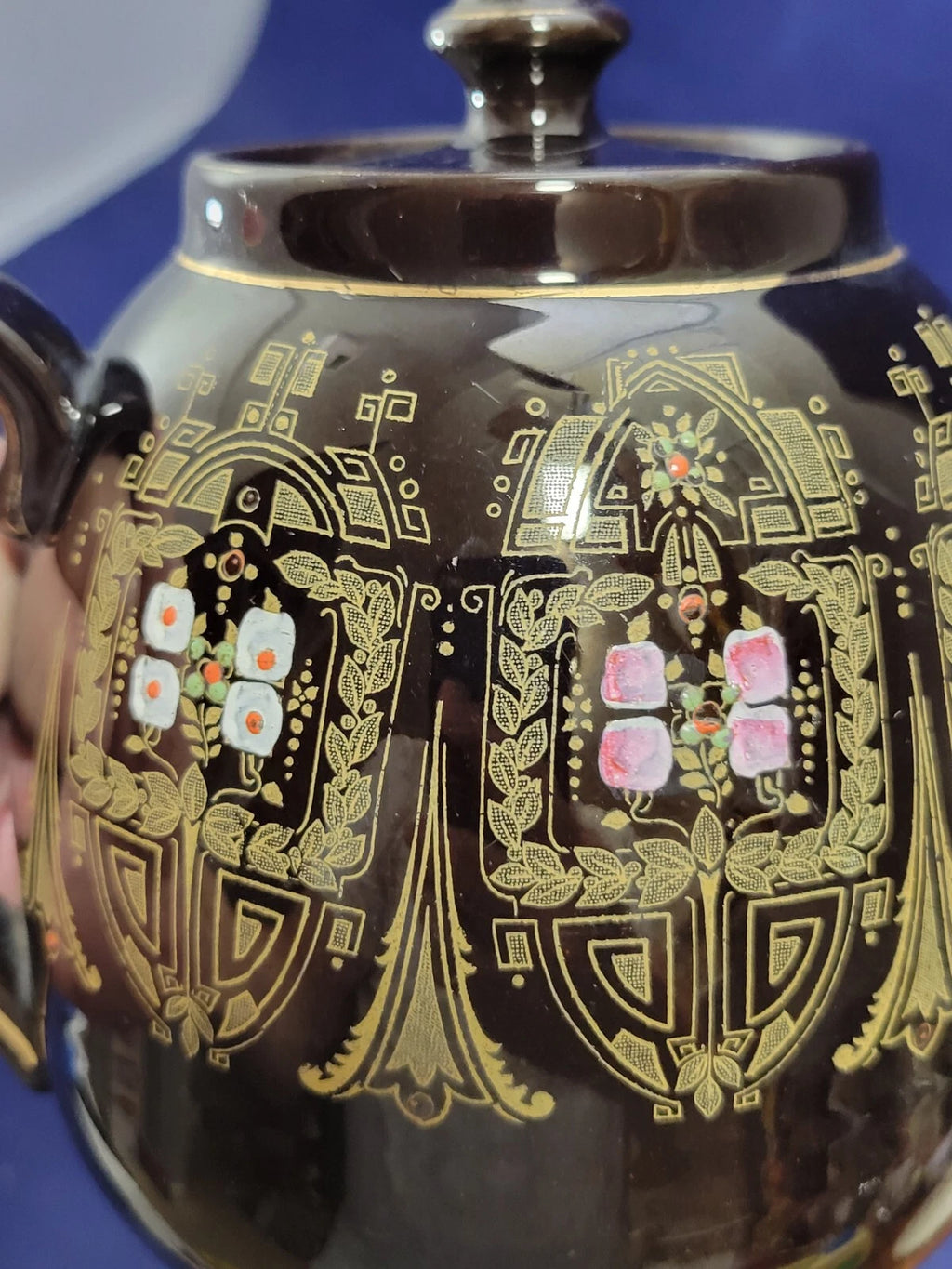 Vintage Gibson & Sons Advance Teapot w/ Lid Black Gold Enamel Burslem England | eBay