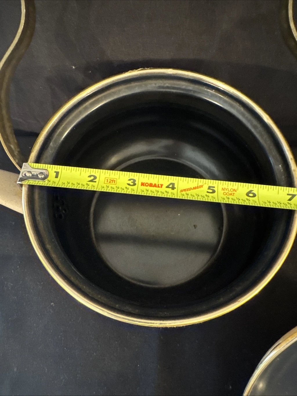 Vtg 80s ASTA Enamelware Tea Kettle Teapot Floral w/ Wood Brass Handle Germany