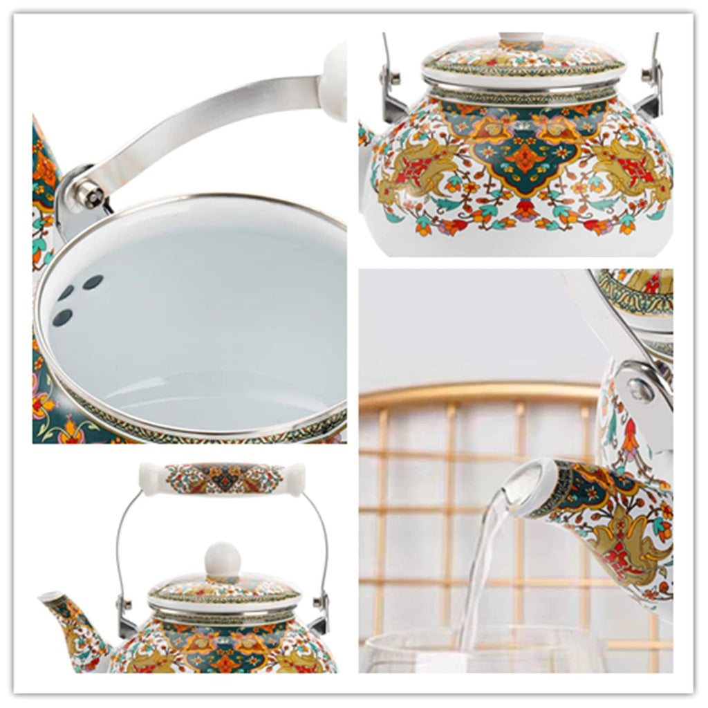 2.6 Quart Enamel Tea Kettle Stovetop, Vintage Anti Rust Teapot Enameled Teake...