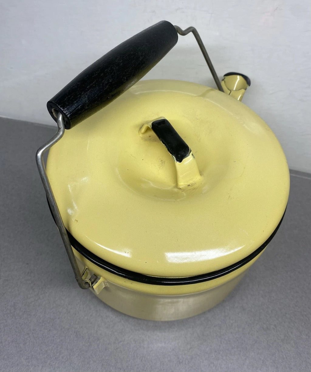 Vintage Yellow & Black Enamel Ware Teapot