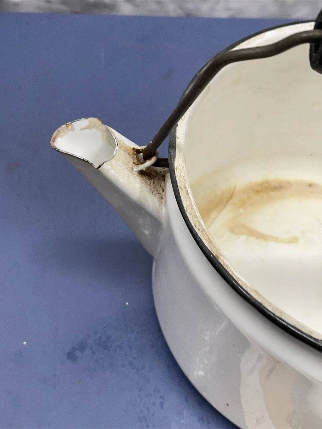 Vintage Enamel Wood Handle Tea Pot/Tea Kettle in White with Black | eBay