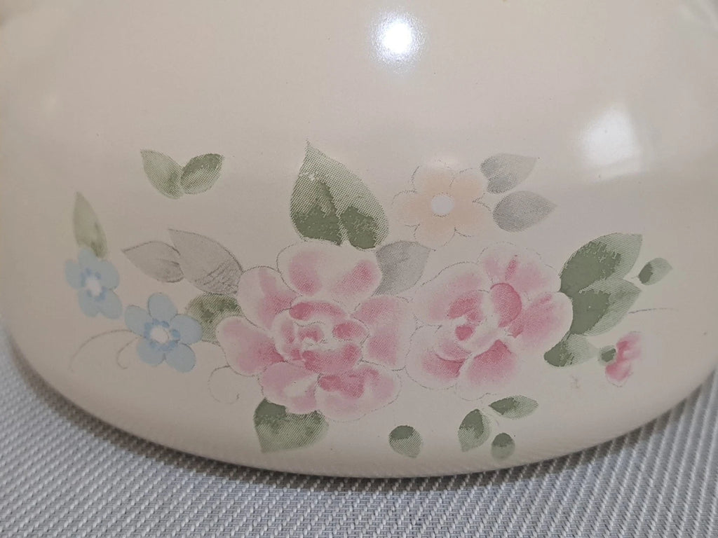 Vtg Pfaltzgraff Tea Rose Pink Floral Metal Enamel Tea Kettle Teapot