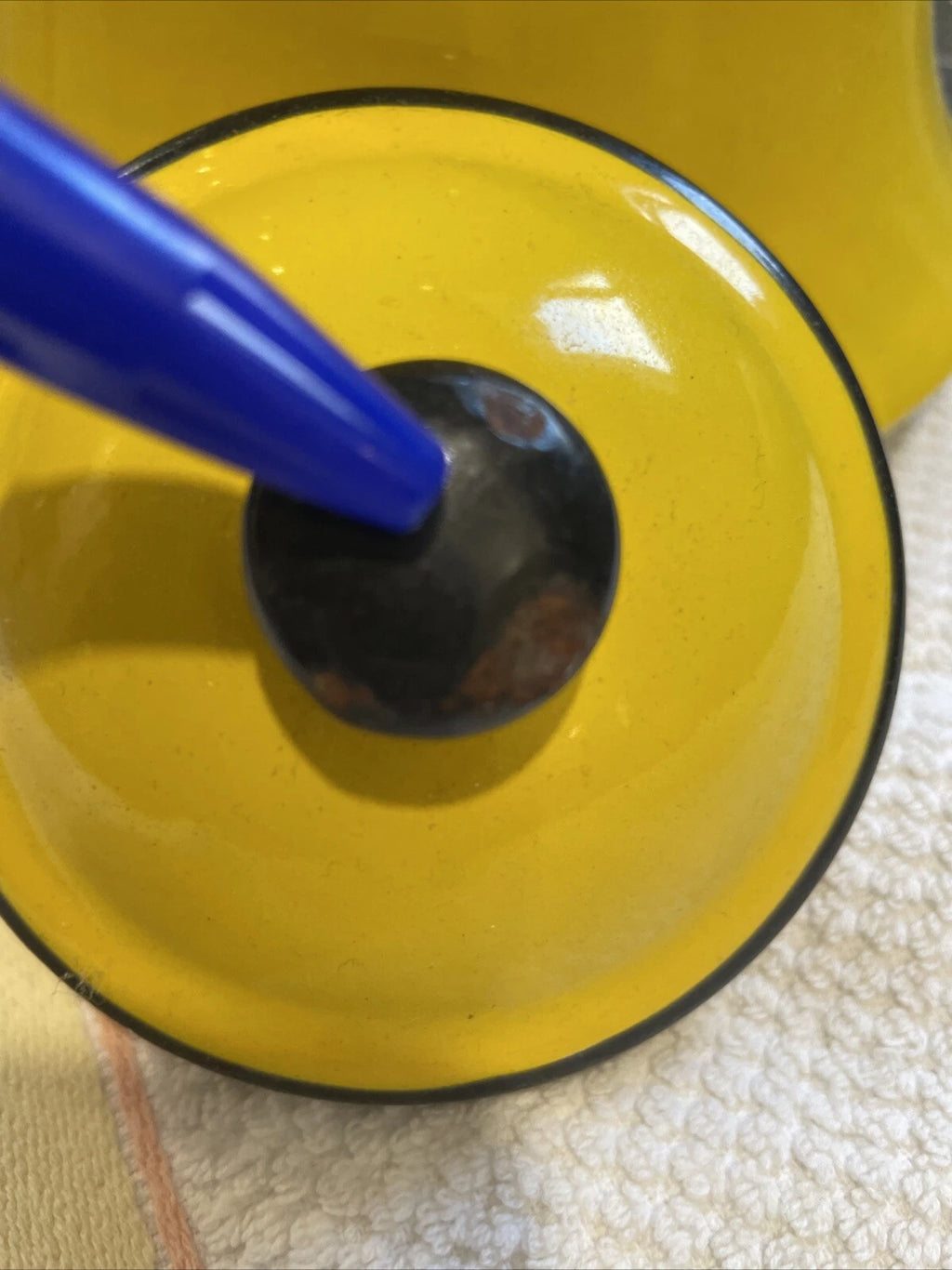 Vintage Enamelware Yellow With Black Trim Tea Pot Kettle Japan