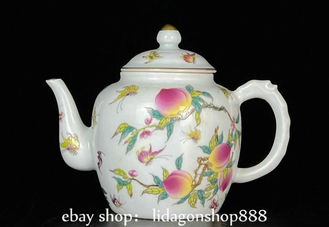 6" Old Chinese Yongzheng Enamel Porcelain Gild Fu Shou Tea Kettle Pot Cup Set