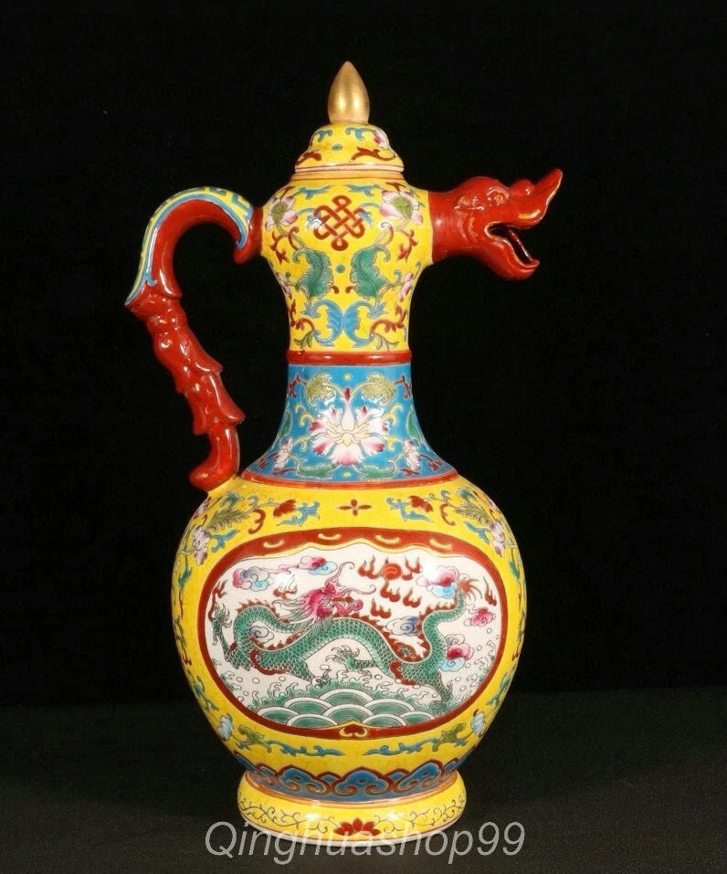 11.6" Qianlong Marked Enamel Porcelain Dragon Phoenix Beast Head Wine Tea Pot | eBay