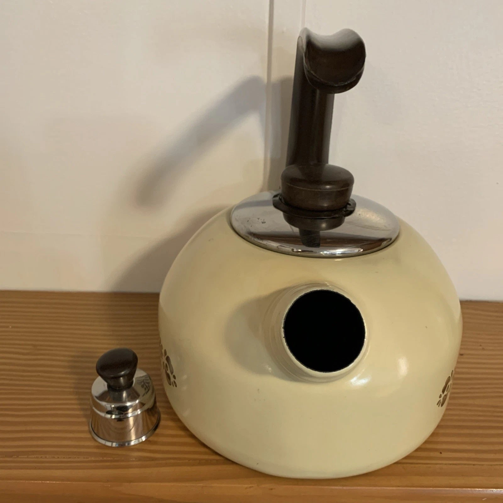 Vintage Pfaltzgraff Village Enamelware Whistling Tea Kettle Tea Pot