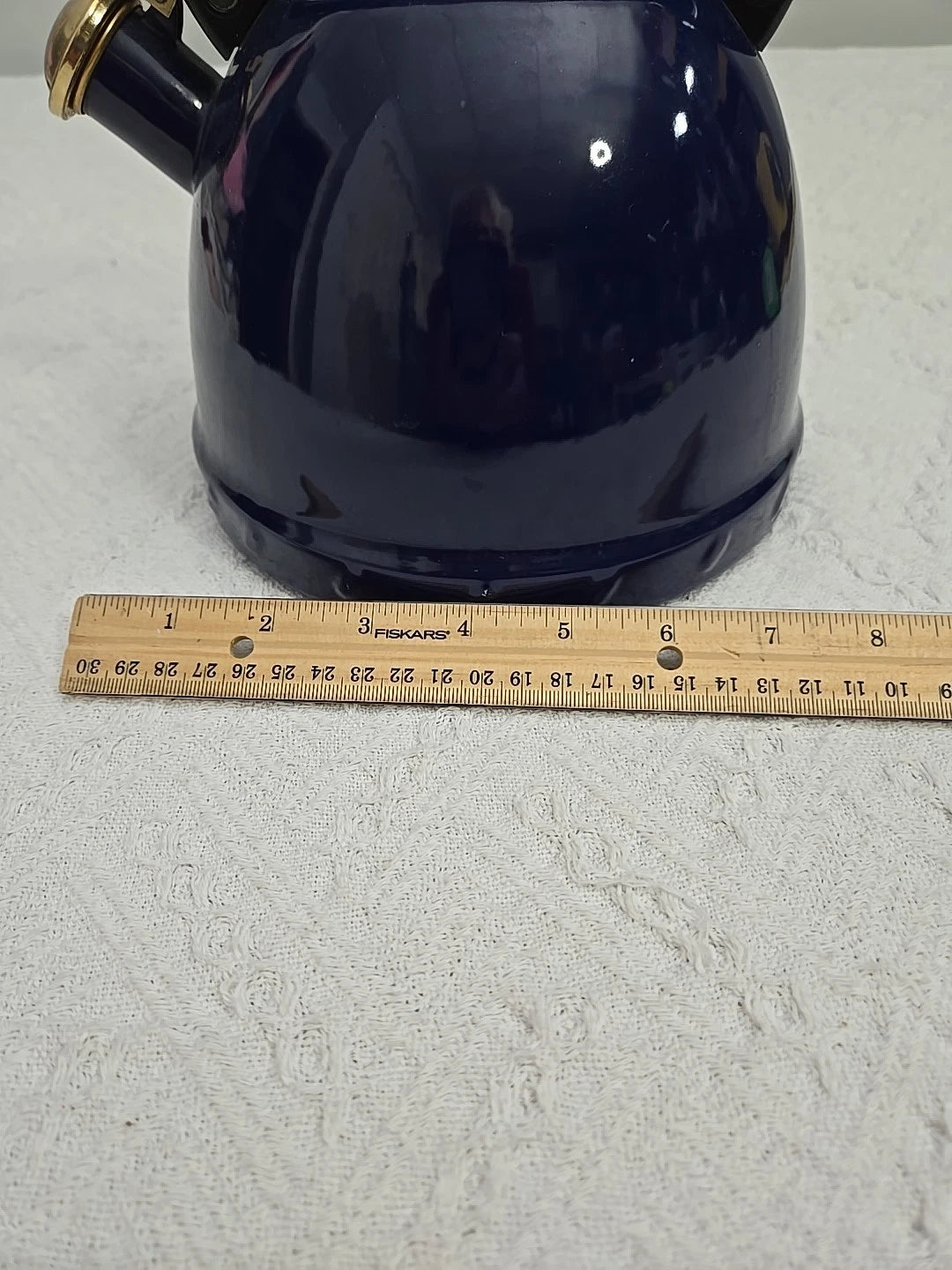 Vintage Dark Blue Enamelware Tea Pot Whistle Spout Brewing Classic