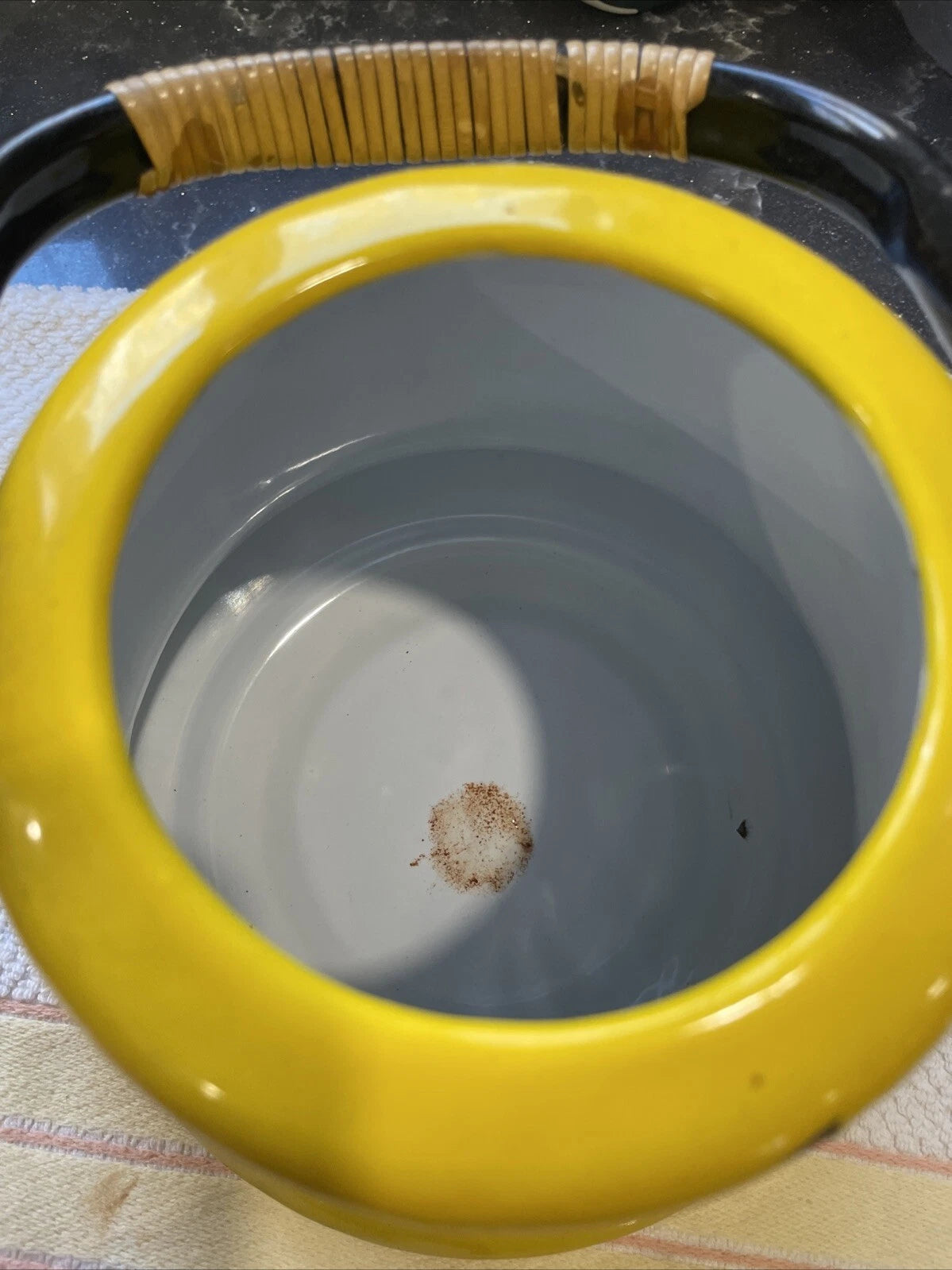 Vintage Enamelware Yellow With Black Trim Tea Pot Kettle Japan