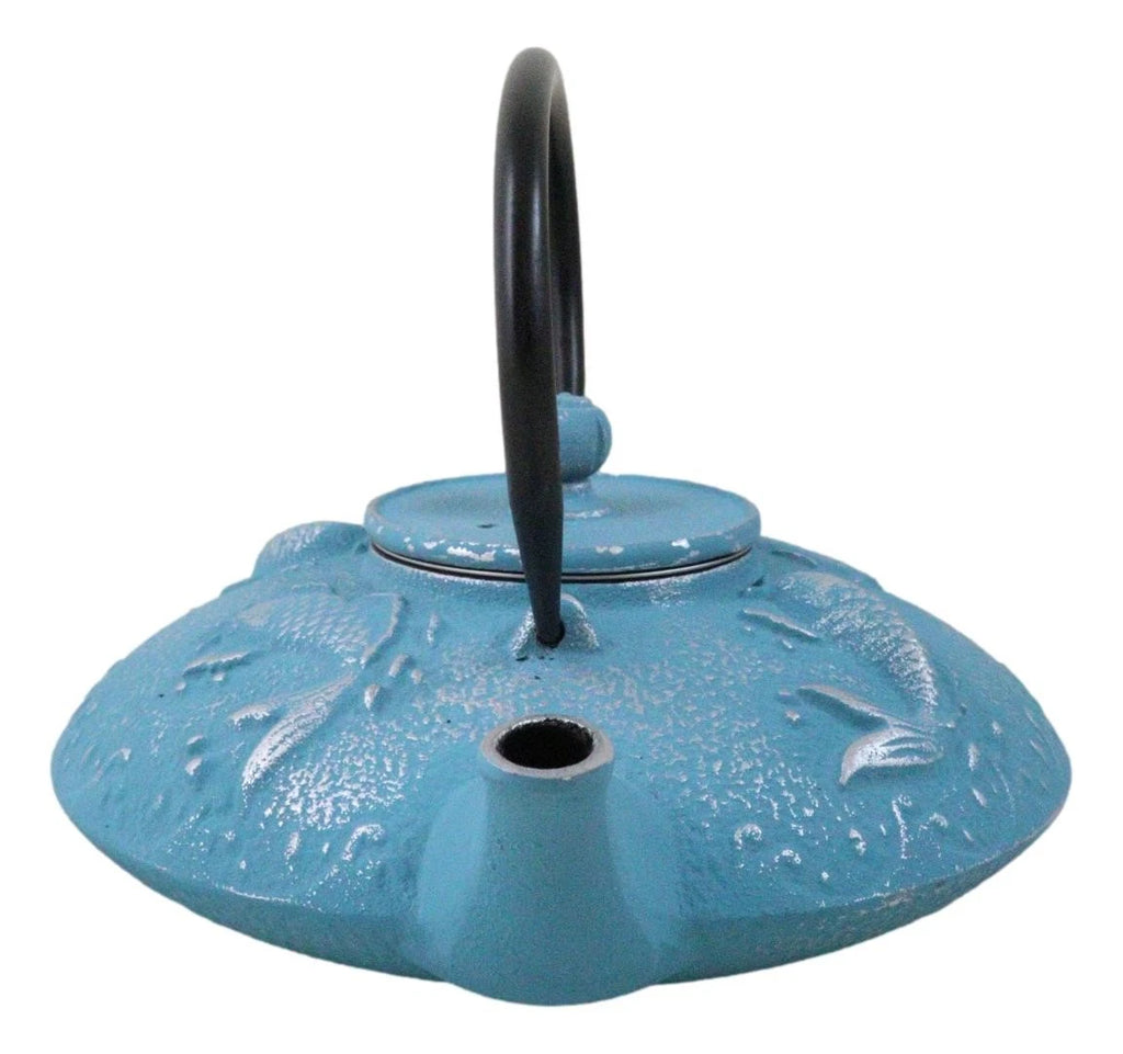 Turquoise Blue Auspicious Koi Fishes Cast Iron Tetsubin Teapot With Enamel Liner | eBay