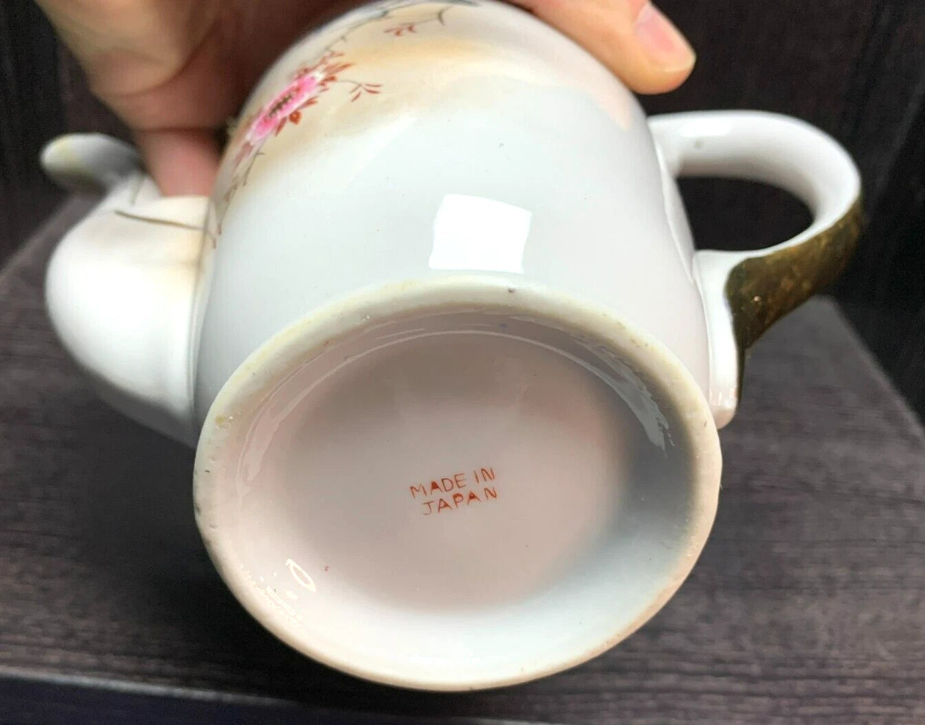 VTG JAPANESE FLORAL TEA COFFEE POT / SUGAR / CREAMER Enamel Detail, Gold Trim