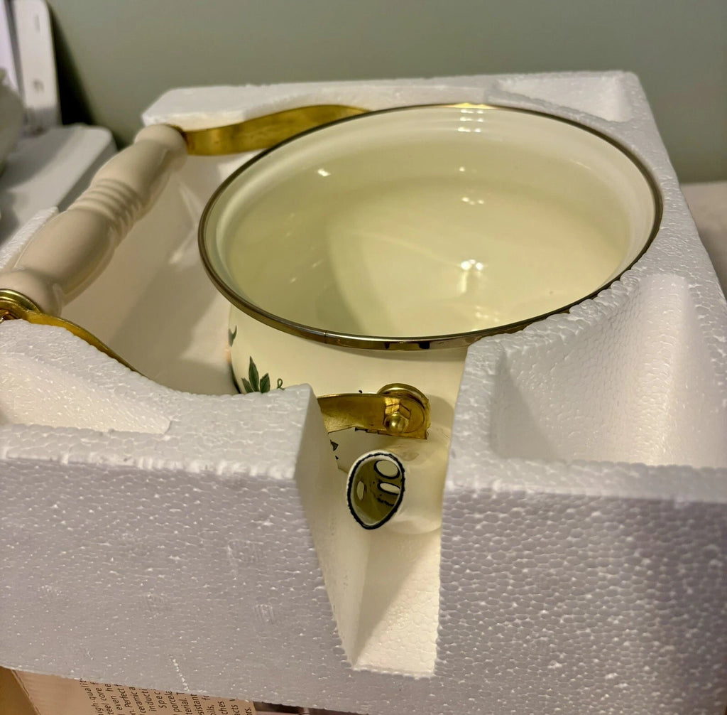 Vintage TABLETOPS UNLIMITED Enamelware Teapot Essence Made In Thailand