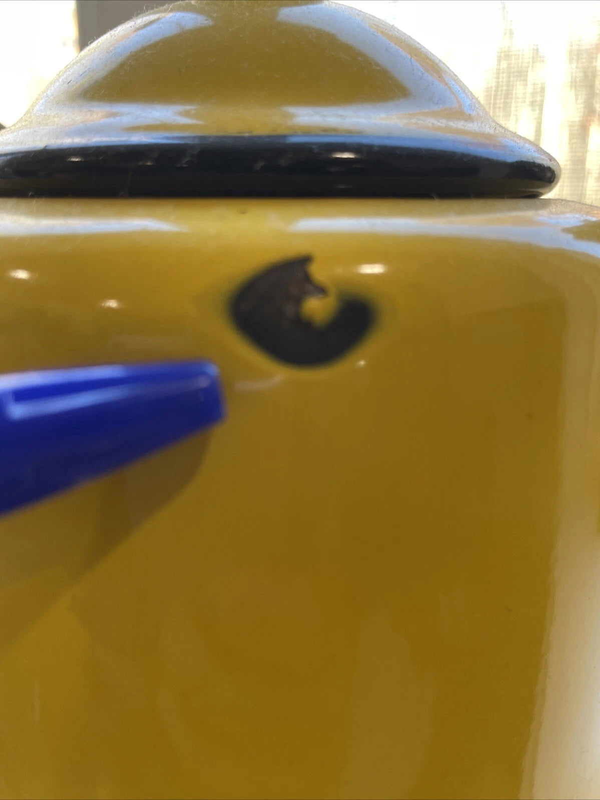 Vintage Enamelware Yellow With Black Trim Tea Pot Kettle Japan