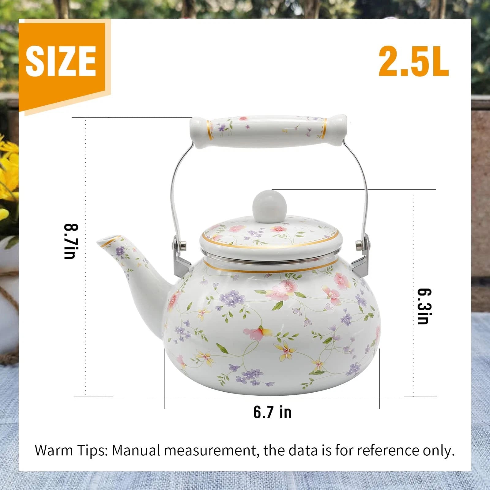 Enamel Teakettle Floral Teapot for Stovetop, 2.5L Large Green Floral Tea Kett...