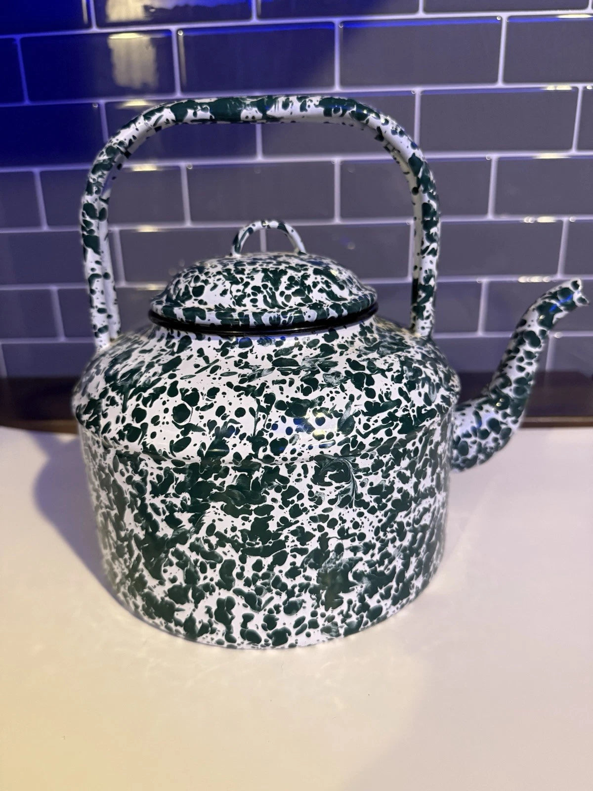 Vintage Green and White Splatter Enamel Coffee/Tea Pot