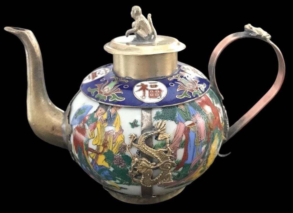 VTG Signed Miniature Chinese Porcelain~Cloisonné Enamel Tea Pot~Mix Metal~Dragon | eBay