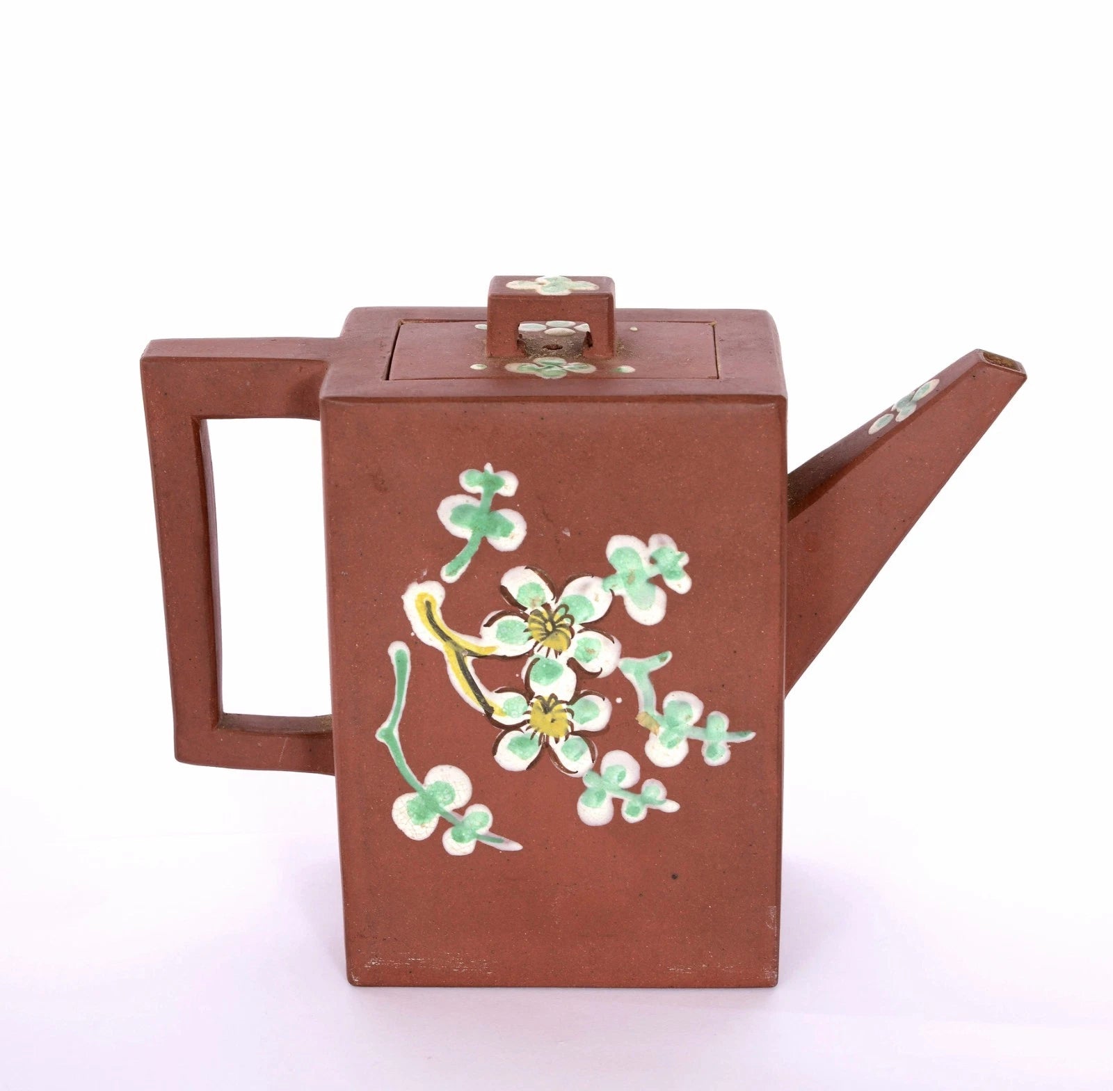 1930's Chinese Enamel Yixing Zisha Pottery Teapot Flower Signed & Marked