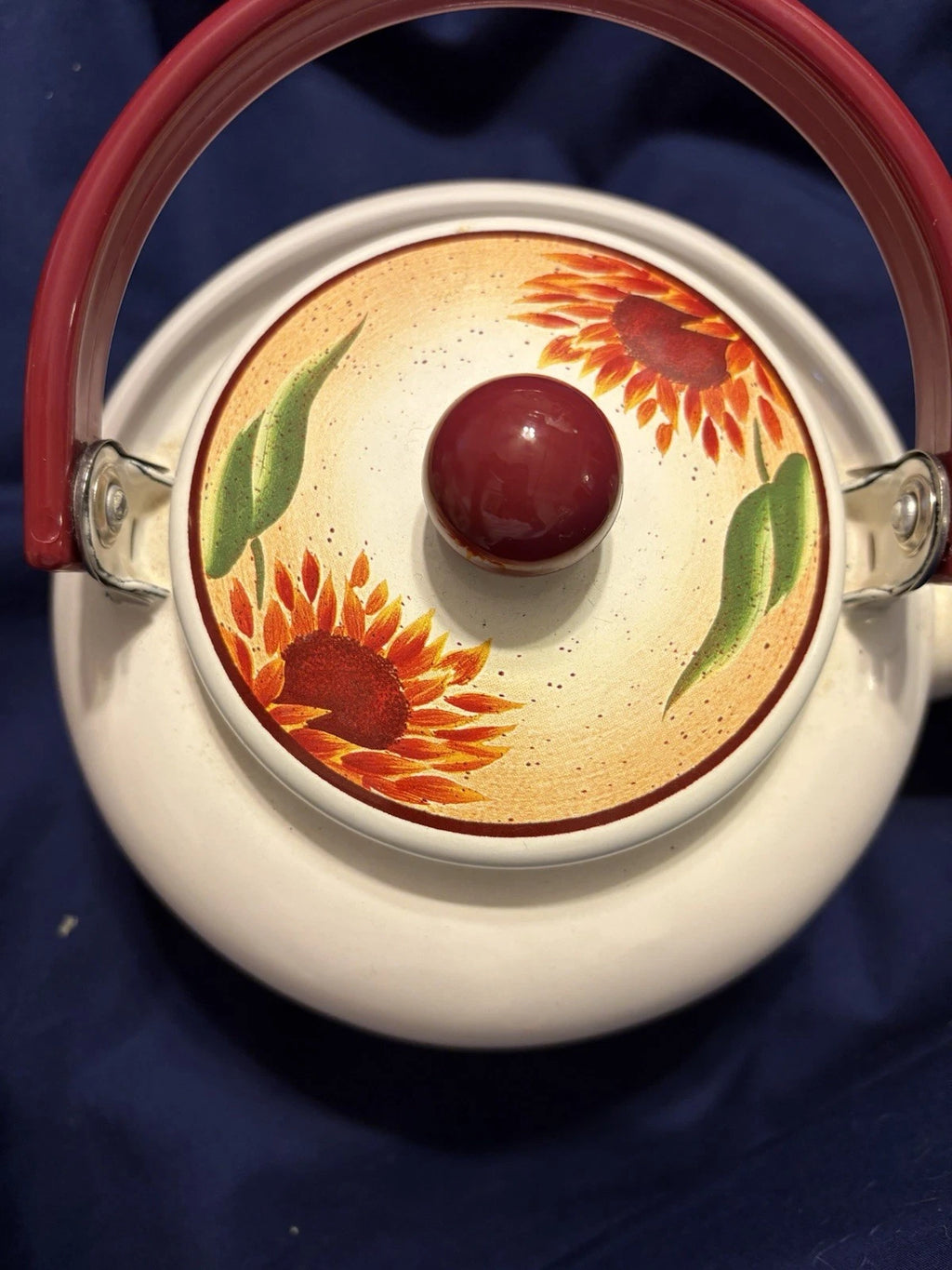 Vintage Enamel 8 Cup Teapot Kettle W/Flower Pattern