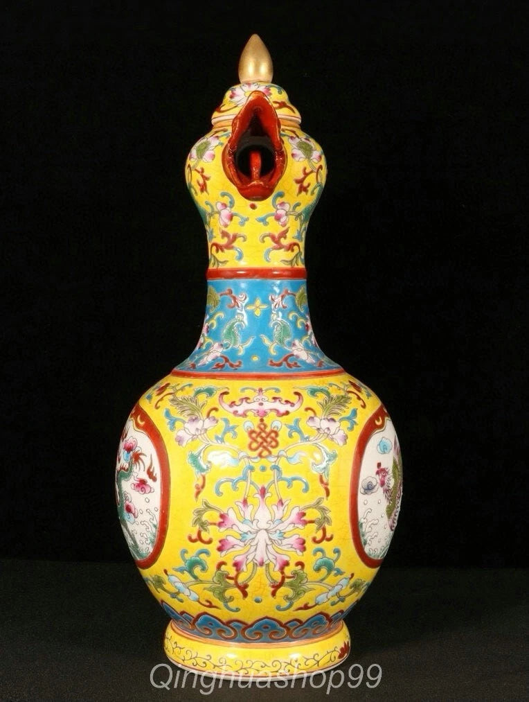 11.6" Qianlong Marked Enamel Porcelain Dragon Phoenix Beast Head Wine Tea Pot | eBay