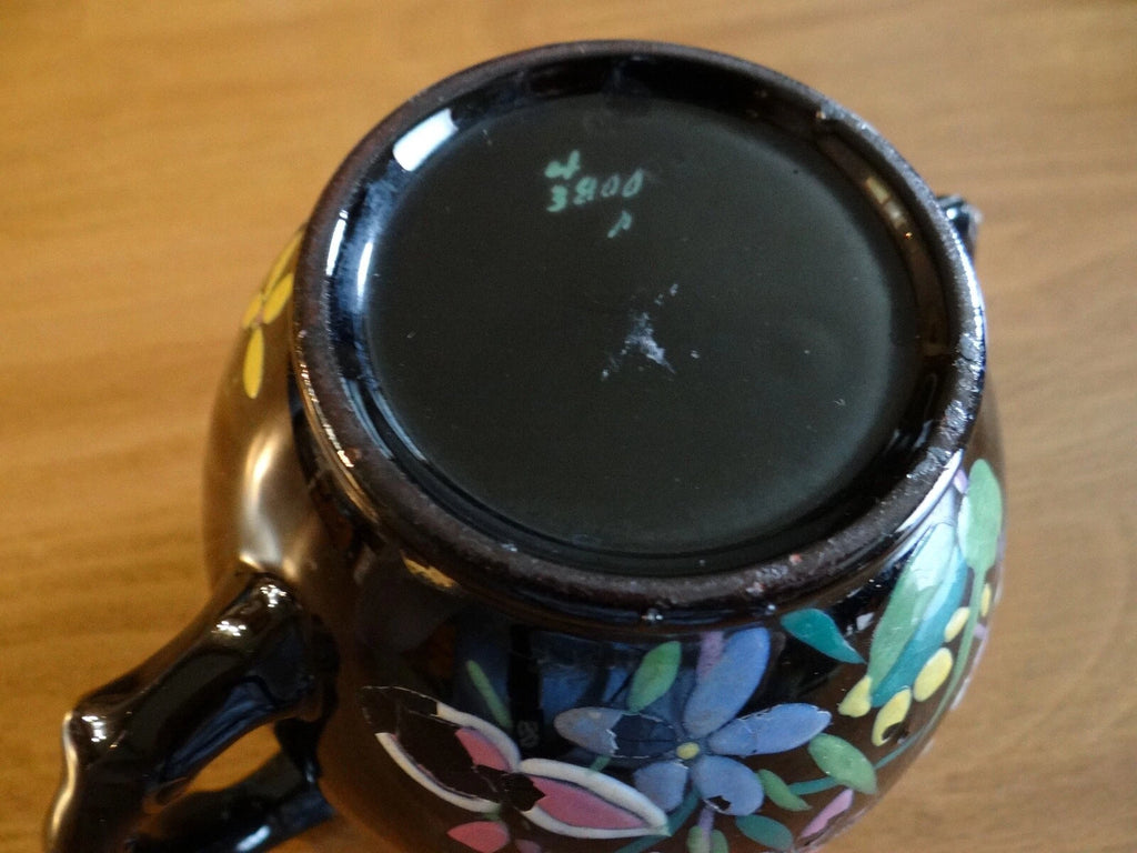 Vintage Black Tea Pot Hand Painted Enameled Flowers England Red Clay | eBay
