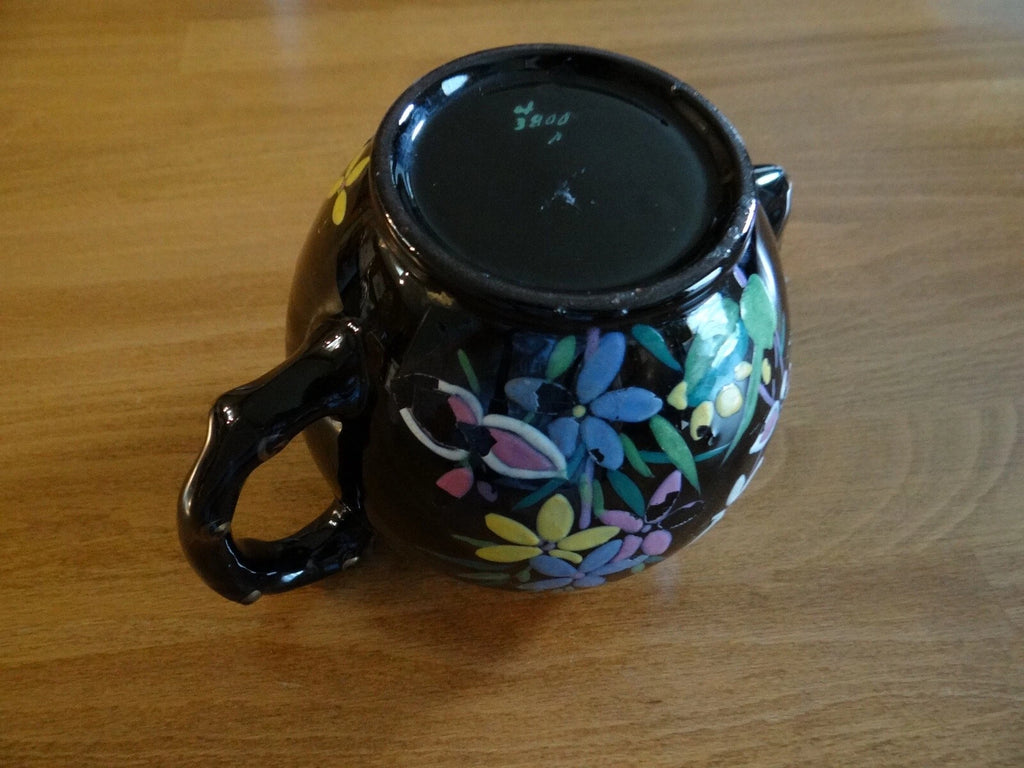 Vintage Black Tea Pot Hand Painted Enameled Flowers England Red Clay | eBay