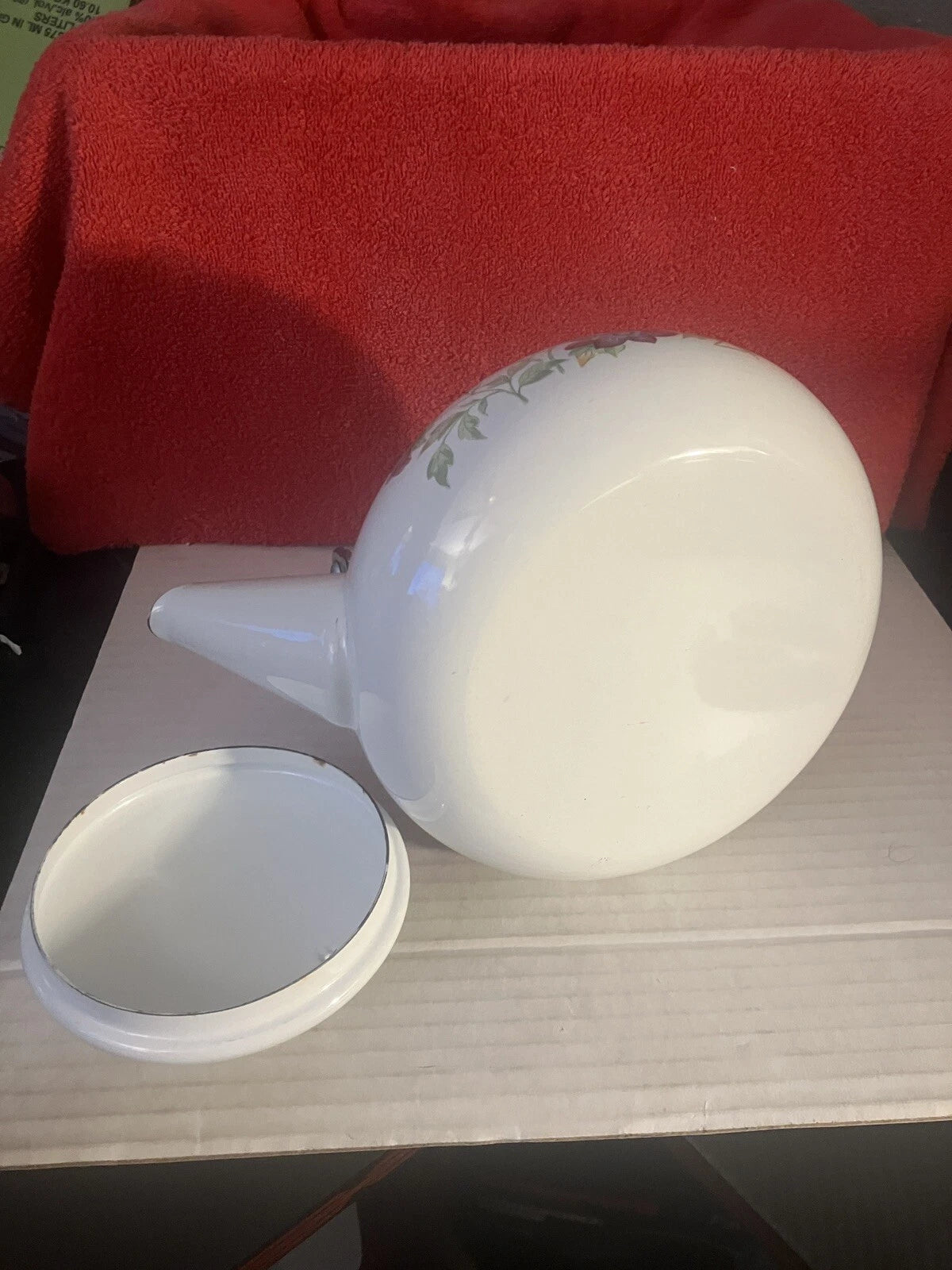 VTG Enamel White Tea Pot Kettle Wood Handle Spring Flowers & Butterflies DWK | eBay